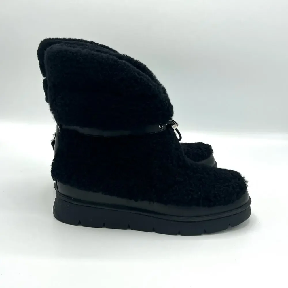 Marc Fisher Kamryn Black Genuine Shearling Platform Booties Size 6 Après Ski